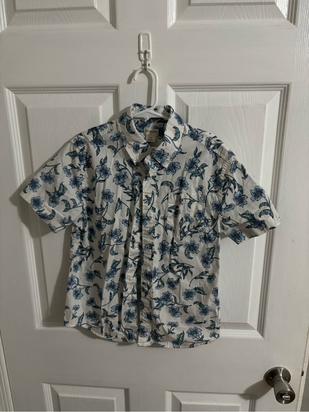 Crewcuts White Short-Sleeve Button-Down with Blue Floral Print